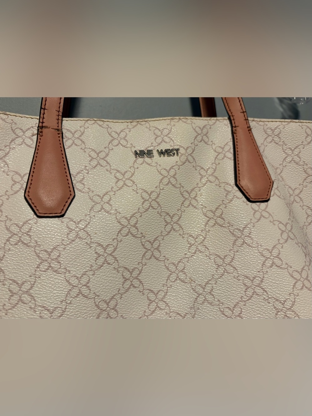 Nine West Cream Tote with Light Pink Geometric Print